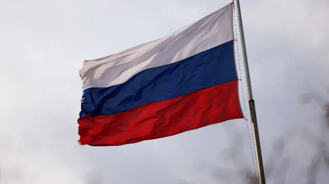 Russia's flag above the Russian embassy in Berlin