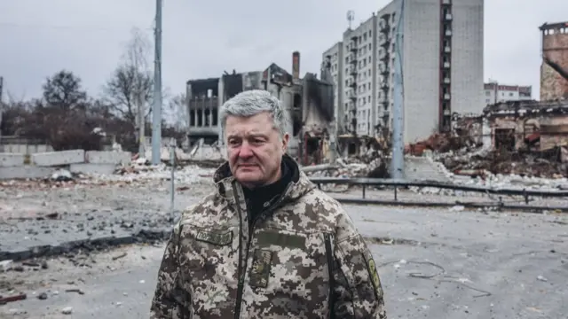 Former Ukrainian President Petro Poroshenko in Chernihiv on Tuesday