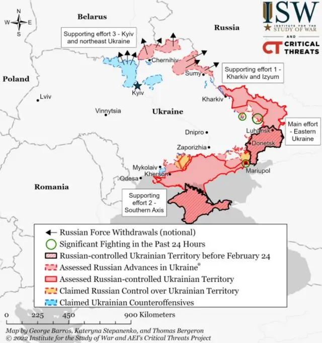 Map of assessed control of terrain in Ukraine and main Russian maneouvre axes