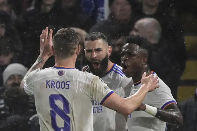 Karim Benzema celebrates.