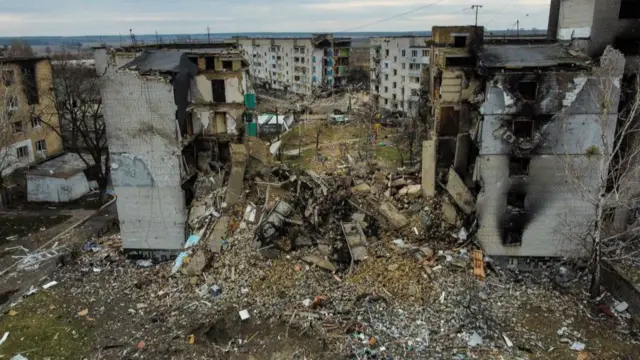 A destroyed residential building in Borodyanka