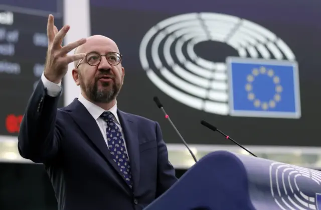 President of the European Council Charles Michel delivers a speech during a debate at the European Parliamentament in Strasbourg, France