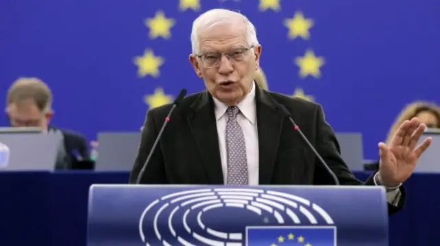 European Union foreign policy chief Josep Borrell delivers a speech during a debate at the European Parliament in Strasbourg, France, 06 April 2022