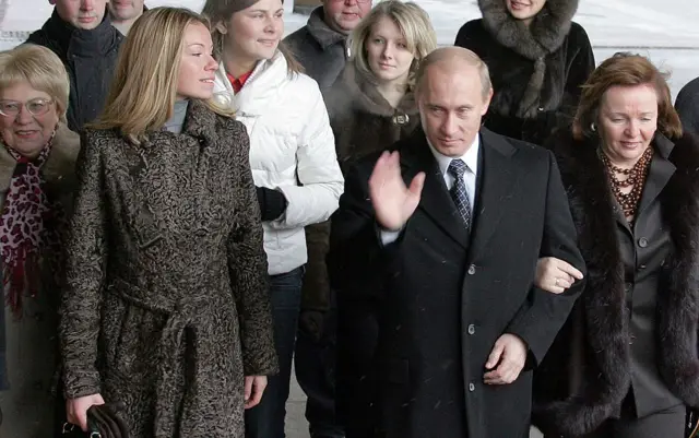 Putin pictured in 2007 with his now-ex-wife Ludmila (right) and daughter Maria (second left) in Moscow