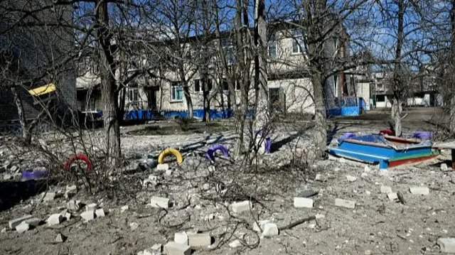 A shelled playground in Sievierodonetsk, in eastern Ukraine