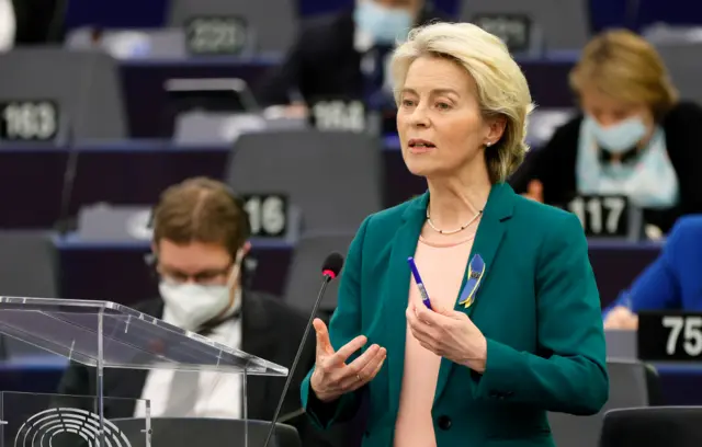 Ursula von der Leyen speaking in Brussels