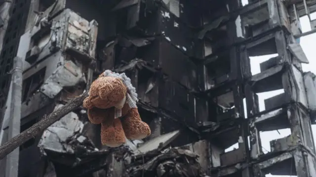 A building bombed by the Russian army in Borodyanka