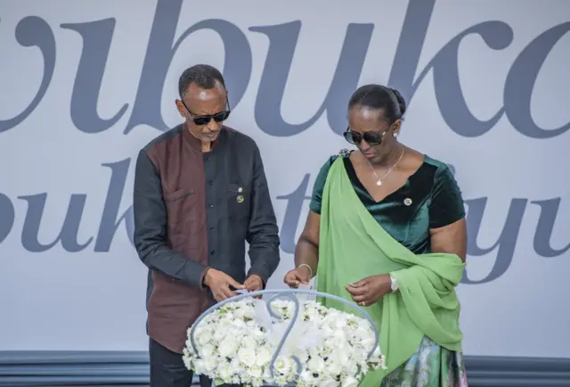 President Kagame with First Lady Jeannette Kagame at Kigali Genocide memorial centre on Thursday