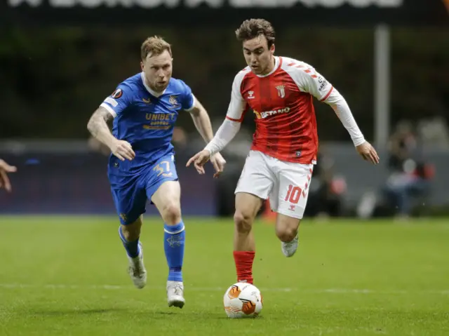 Rangers' Scott Arfield in action with Braga's Andre Horta