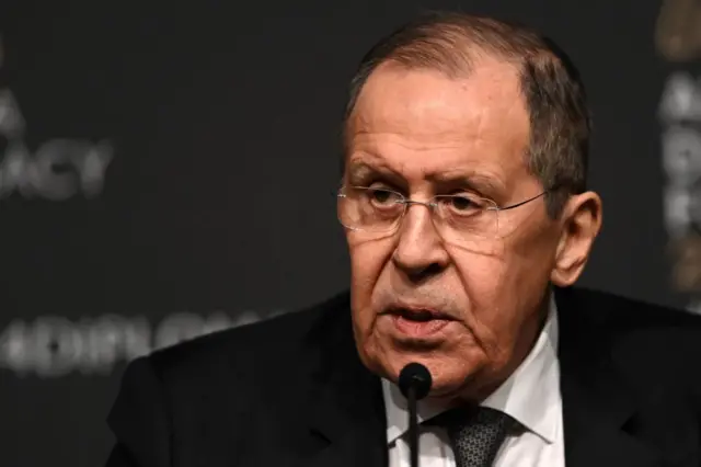 Russian Foreign Minister Sergei Lavrov at a press conference on 10 March