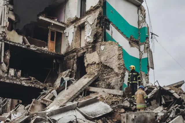 A bombed out building near Kyiv