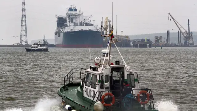 The liquefied natural gas (LNG) terminal "Independence" is docked in the port of Klaipeda on October 27, 2014