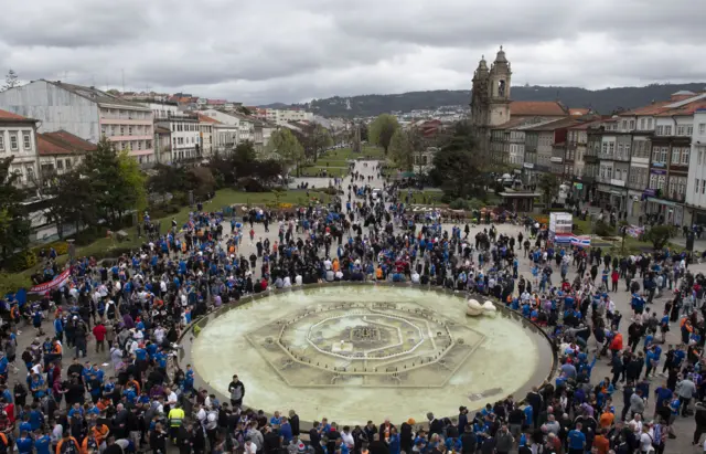 Rangers fans gather in Braga before their side's Europa League quarter-final first leg tie