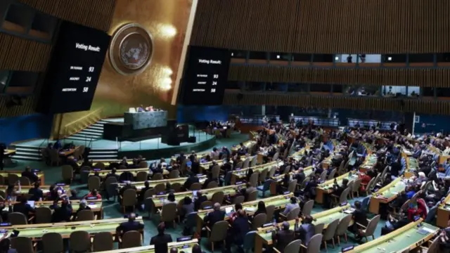 United Nations General Assembly as member countries pass a resolution to suspend Russia from Human Rights Council