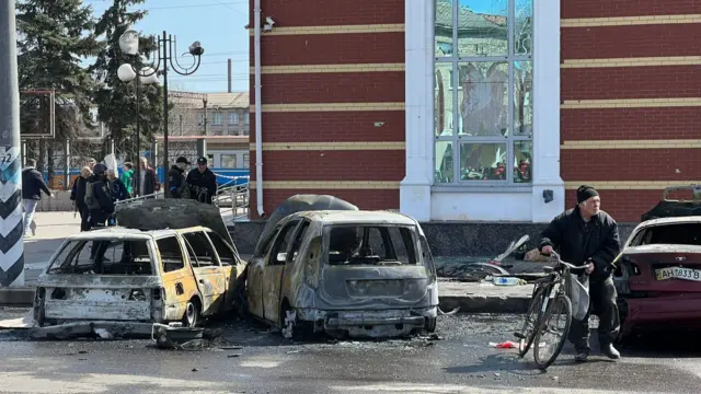 Image shows shelled out cars