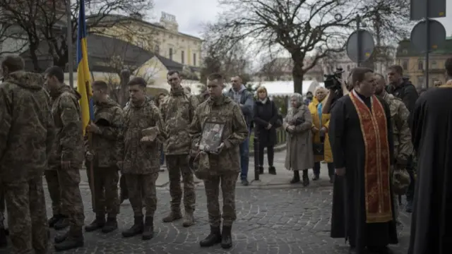 A funeral for a fallen Ukrainian soldier in Lviv