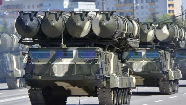 S-300 long range surface-to-air missile systems during the 70th anniversary victory day parade commemorating the end of World War Two in Minsk, Russia in 2015