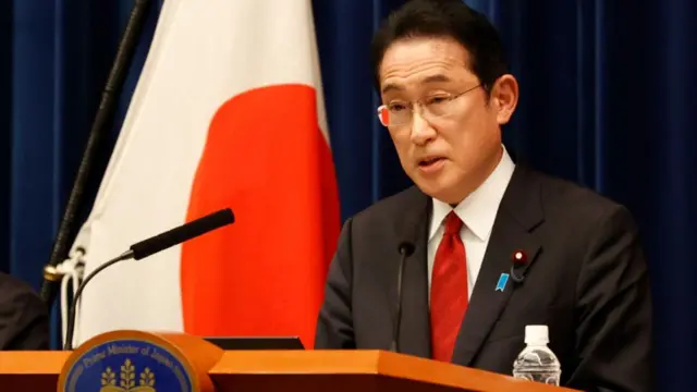 Fumio Kishida speaking at a press conference in Tokyo on Friday