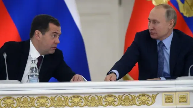 Dmitry Medvedev with Russian President Vladimir Putin in 2019