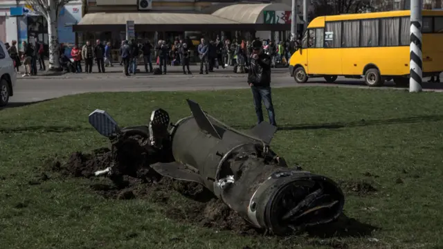 Missile outside Kramatorsk train station in Donetsk, Ukraine