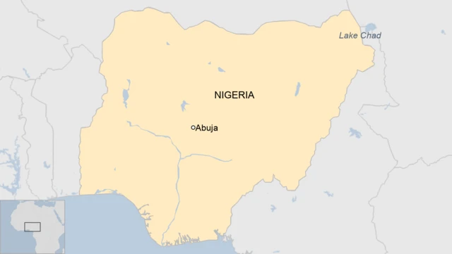 A map showing Lake Chad, Nigeria, and Nigeria's capital Abuja.