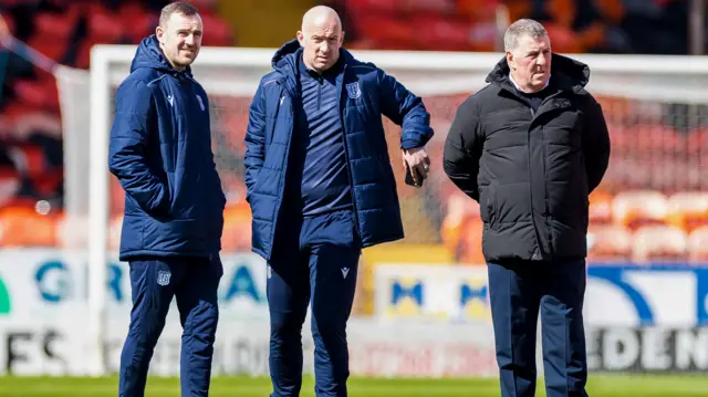 Dundee manager Mark McGhee (right), assistant manager Dave McKay (left) and Charlie Adam