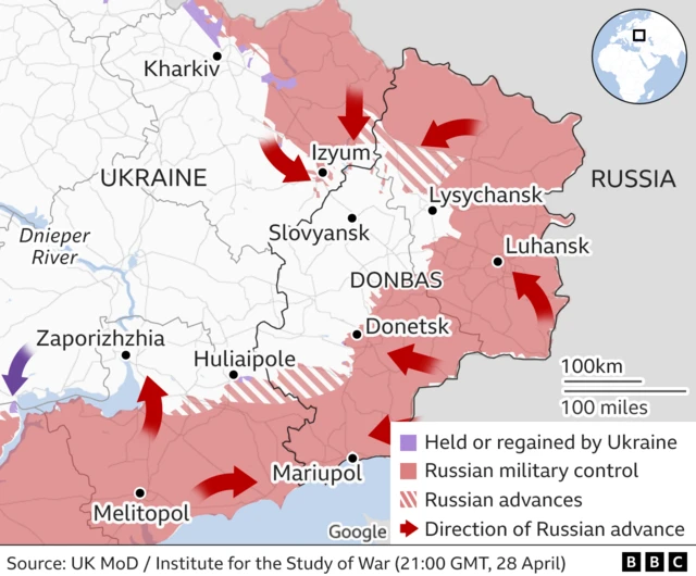 Map of eastern Ukraine