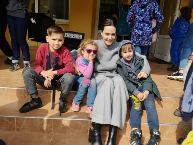 Angelina Jolie pictured with children in Lviv