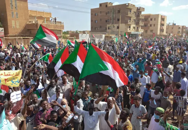 Sudanese anti-coup protesters attend a gathering in the capital Khartoum's twin city of Omdurman on October 30, 2021