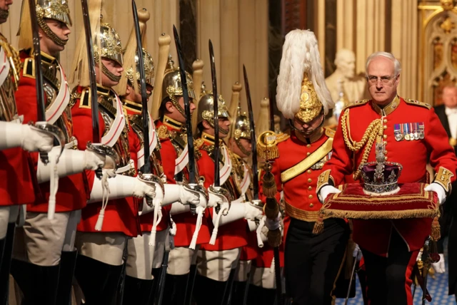 The Imperial State Crown arriving in Parliament