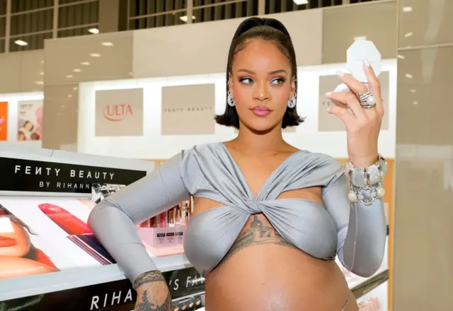 Rihanna at the launch of Fenty Beauty at ULTA Beauty on March 12, 2022 in Los Angeles