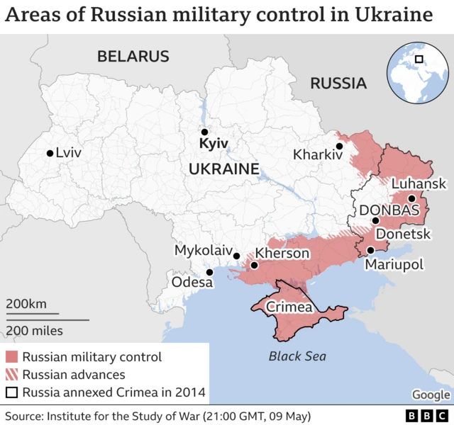 Map of controlled regions by Russia