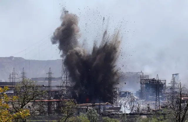 An explosion at the Azovstal plant