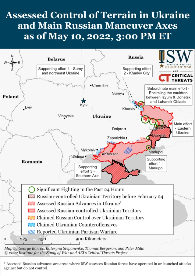 Image of Institute of War map assessing Ukraine war situation as of 10 May