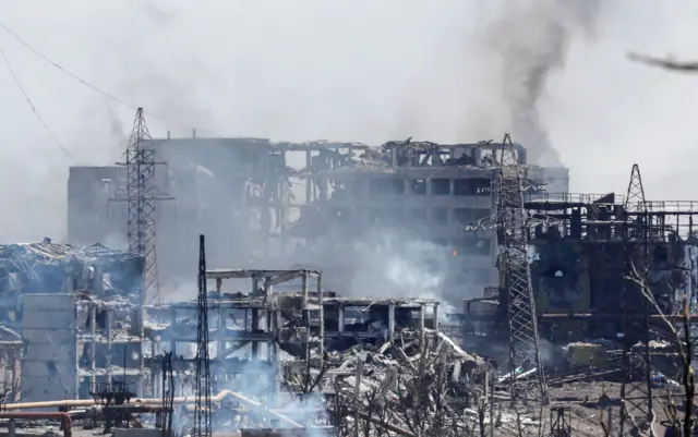 A view of destroyed facilities in Mariupol's Azovstal steelworks