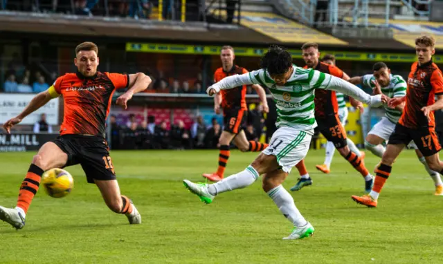 Reo Hatate shoots over the top for Celtic