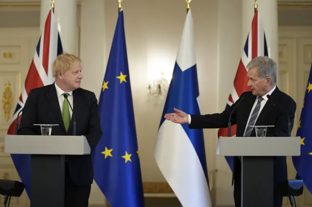 UK Prime Minister Boris Johnson and Finland's President Sauli Niinisto,