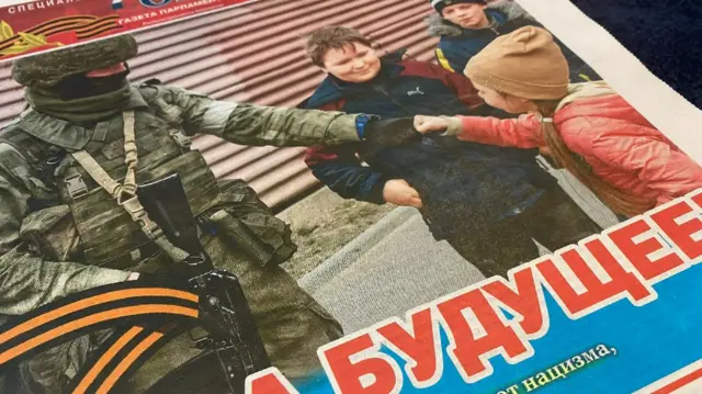 Russian newspapers printed that soldiers and officers are saving the world from Nazism