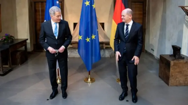 Finland"s President Sauli Niinisto and German Chancellor Olaf Scholz