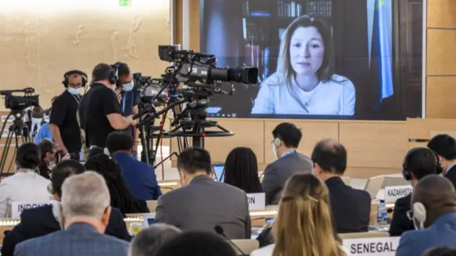 Ukraine's Deputy Foreign Minister Emine Dzhaparova addresses UN Human Rights Council in Geneva