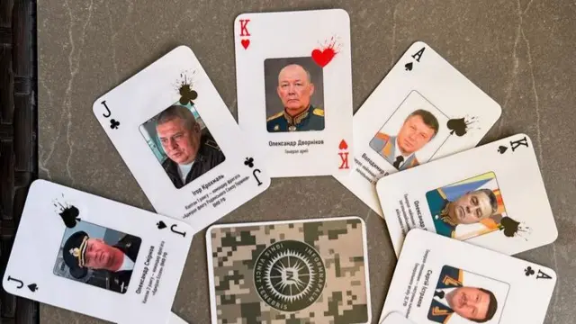 Cards showing suspected Russian war ciminals