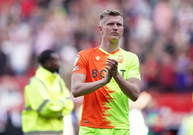 Sam Surridge applauds the Forest fans