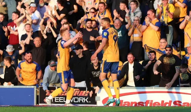 Mansfield celebrate their second goal