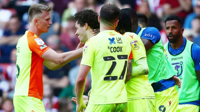 Forest celebrate Brennan Johnson's goal