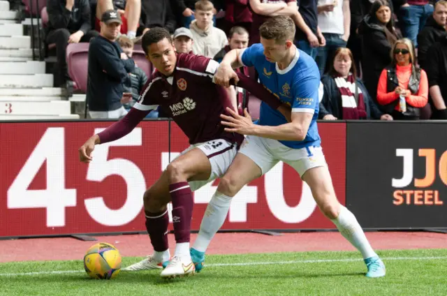 Hearts' Toby Sibbick and Rangers' Cedric itten