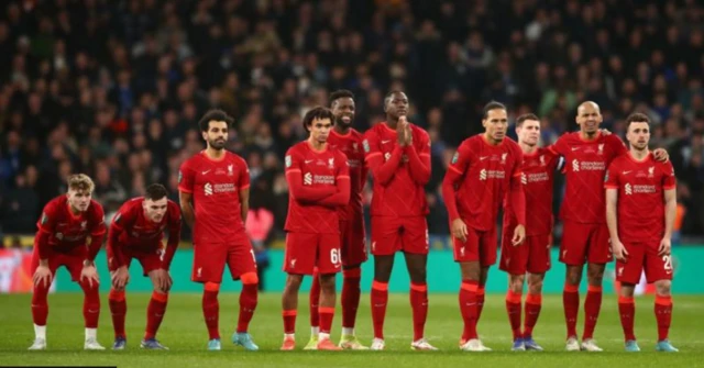 Liverpool players during Carabao Cup penalties