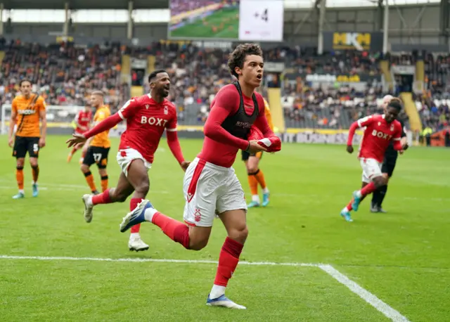 Nottingham Forest's Brennan Johnson celebrates