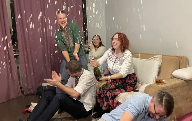 Eurovision fans celebrate in a Kyiv flat