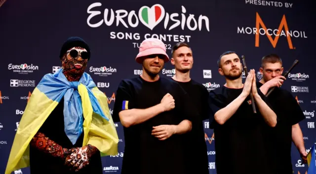 Ukraine's Kalush Orchestra celebrate their Eurovision win