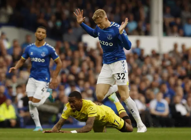 Jarrad Branthwait puts in a challenge which earned a red card